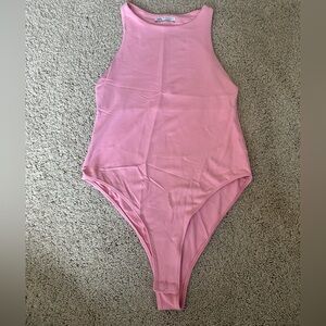 Zara Pink Ribbed Tank Bodysuit